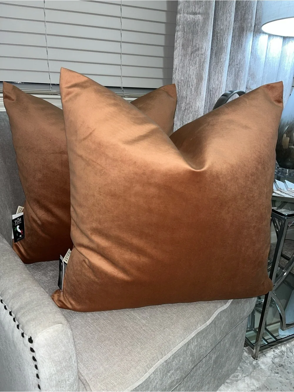 1-TGH TESSITURA MADE IN ITALY VELVET BURNT ORANGE LUXURY DECORATIVE PILLOW